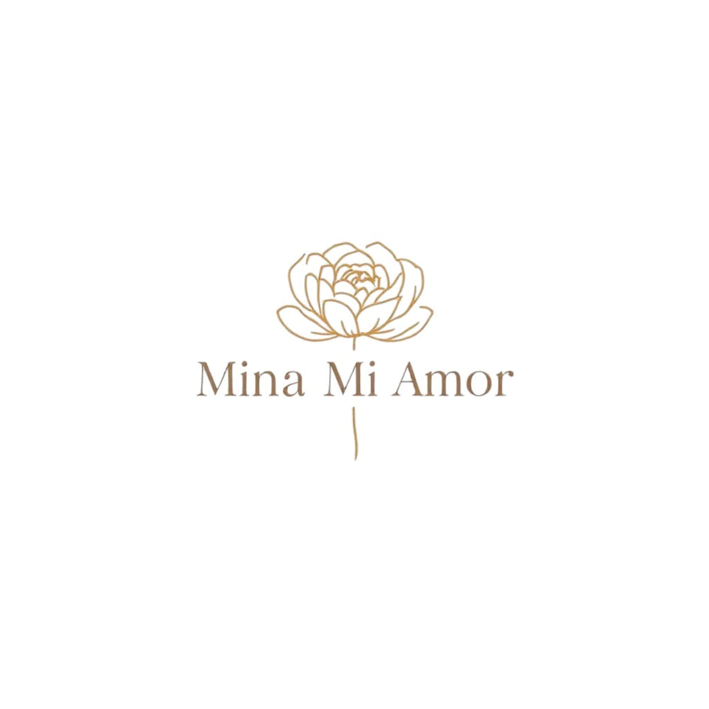 Logo of Mina Mi Amor with a stylized flower on a white background